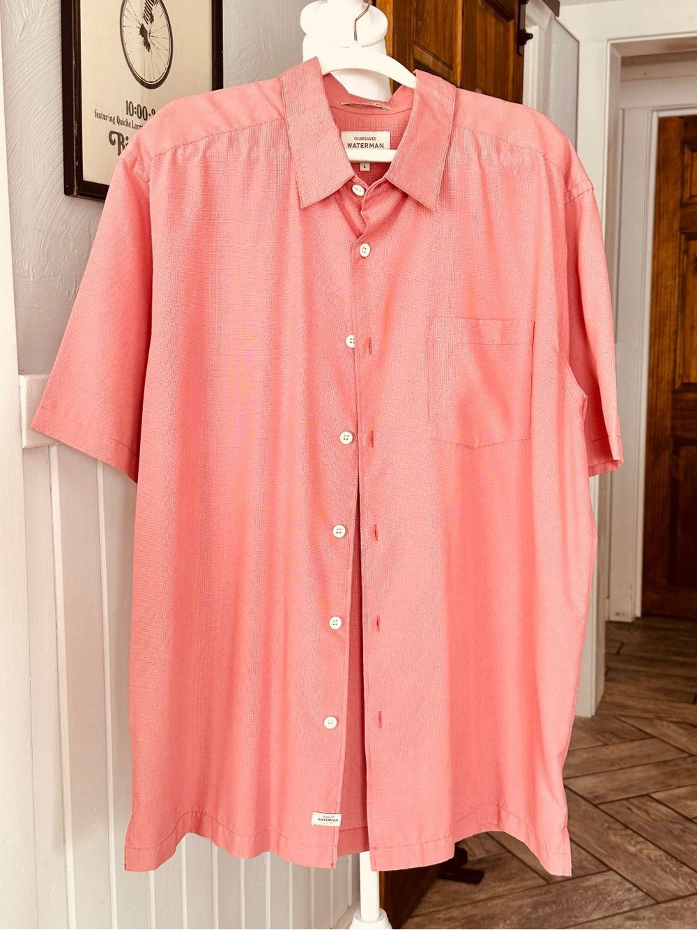 Quiksilver Waterman Collection Shirt Salmon Pink Comfort Fit Button-Down Size L